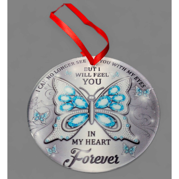 Memorial Butterfly Ornament Round Hanging In My Heart Forever Sympathy Gift - Picture 1 of 6